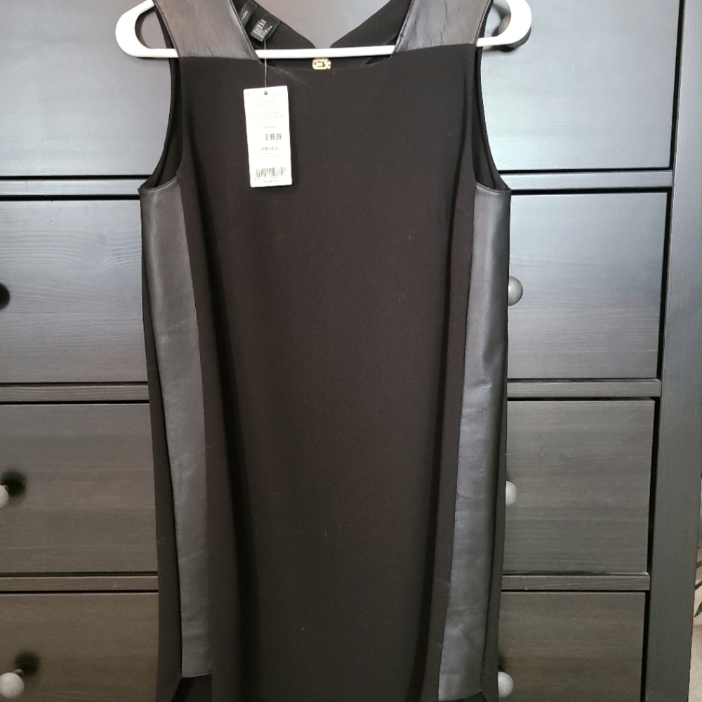 MANGO black, faux leather detail sleeveless cocktail dress Size 4/Small NWT